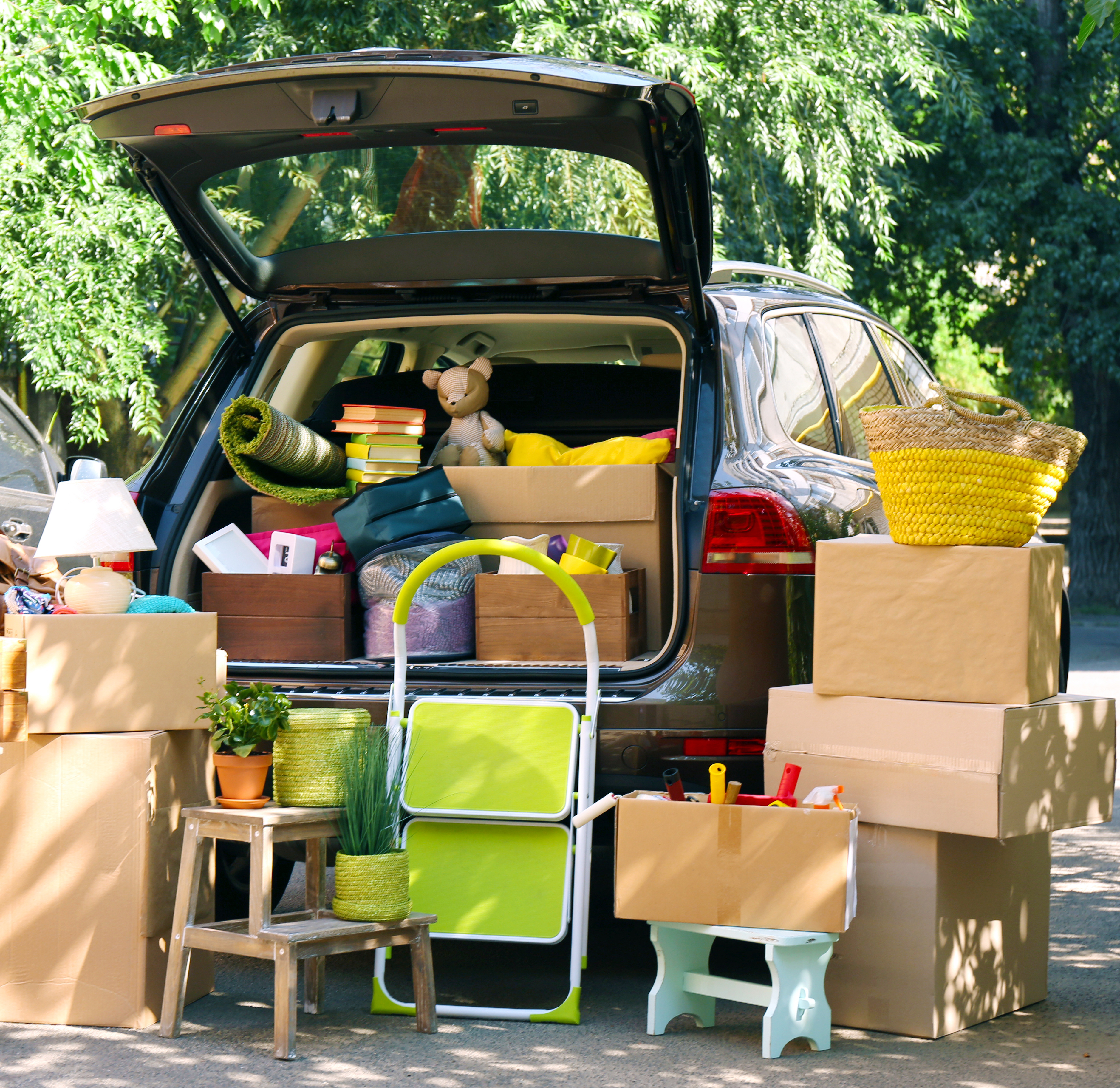 Car with moving boxes