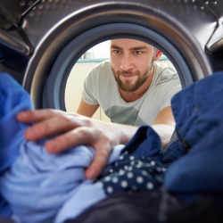 Student doing laundry